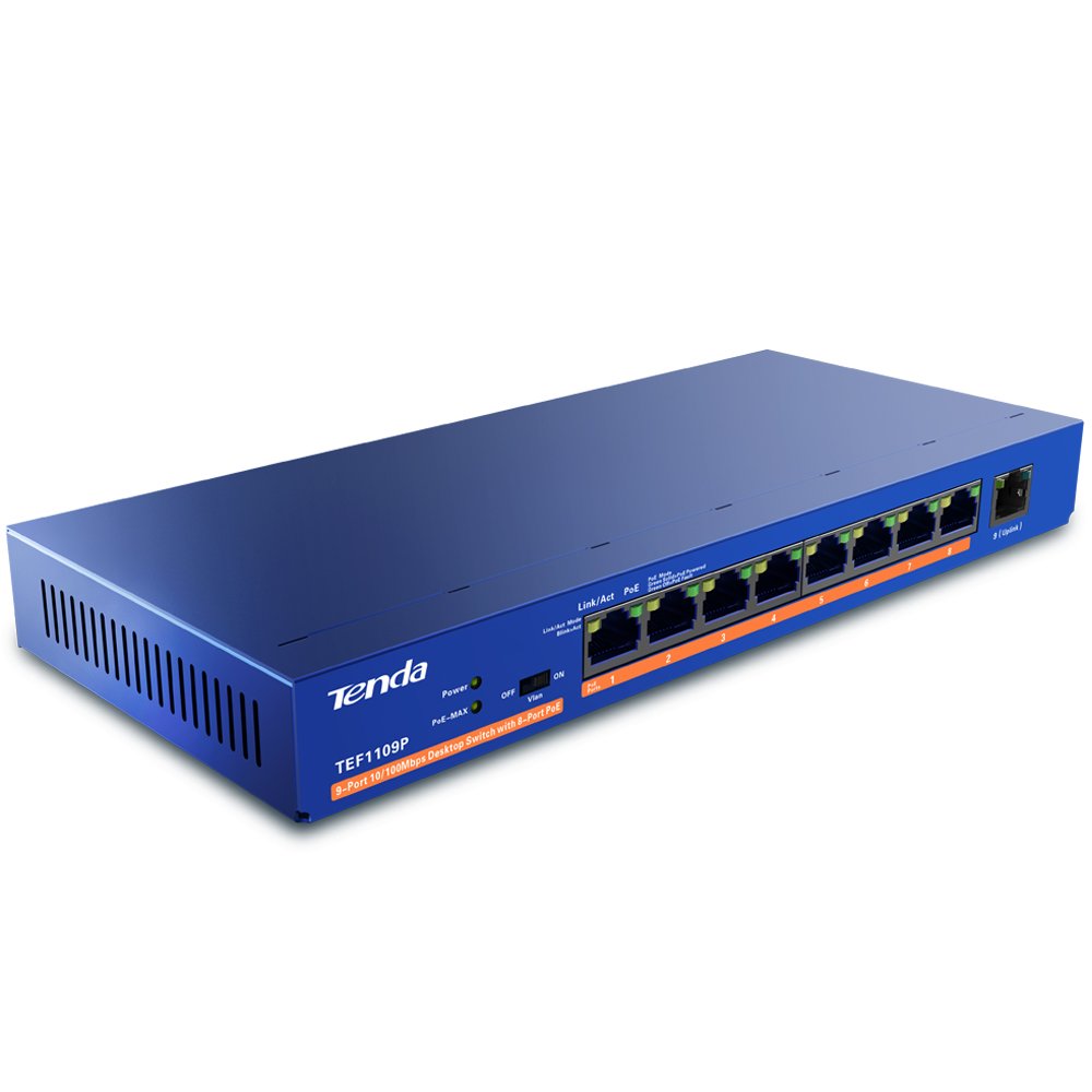 Tenda TEF1109P 8 Port Poe Switch (8 Normal Poe + 1 Normal Uplink) TEF1109P-8-63W