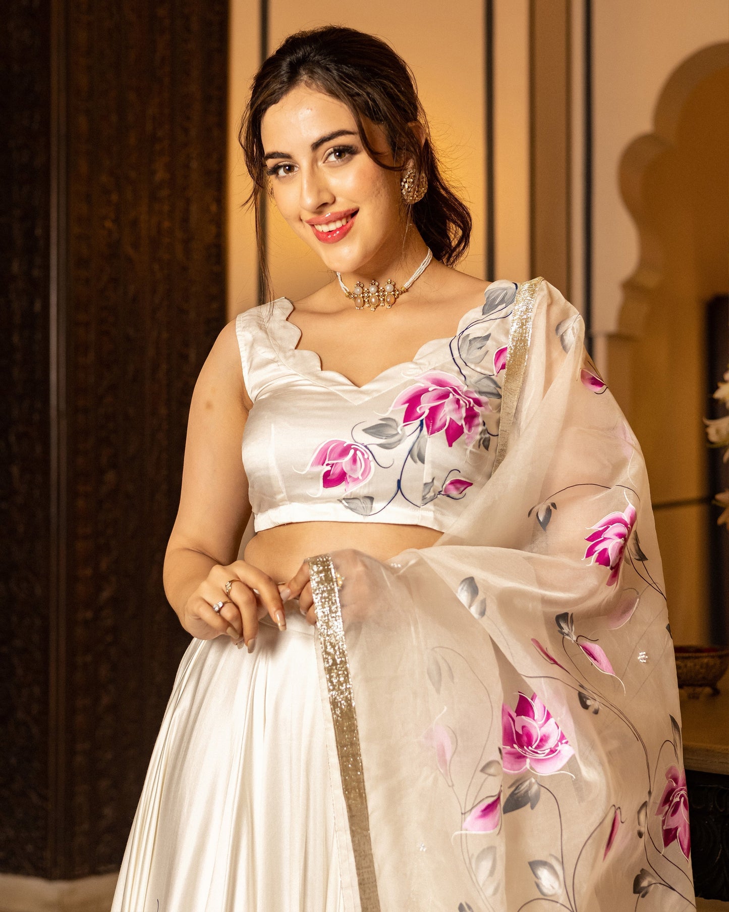 Sefid Handpainted Lehenga Set My Store