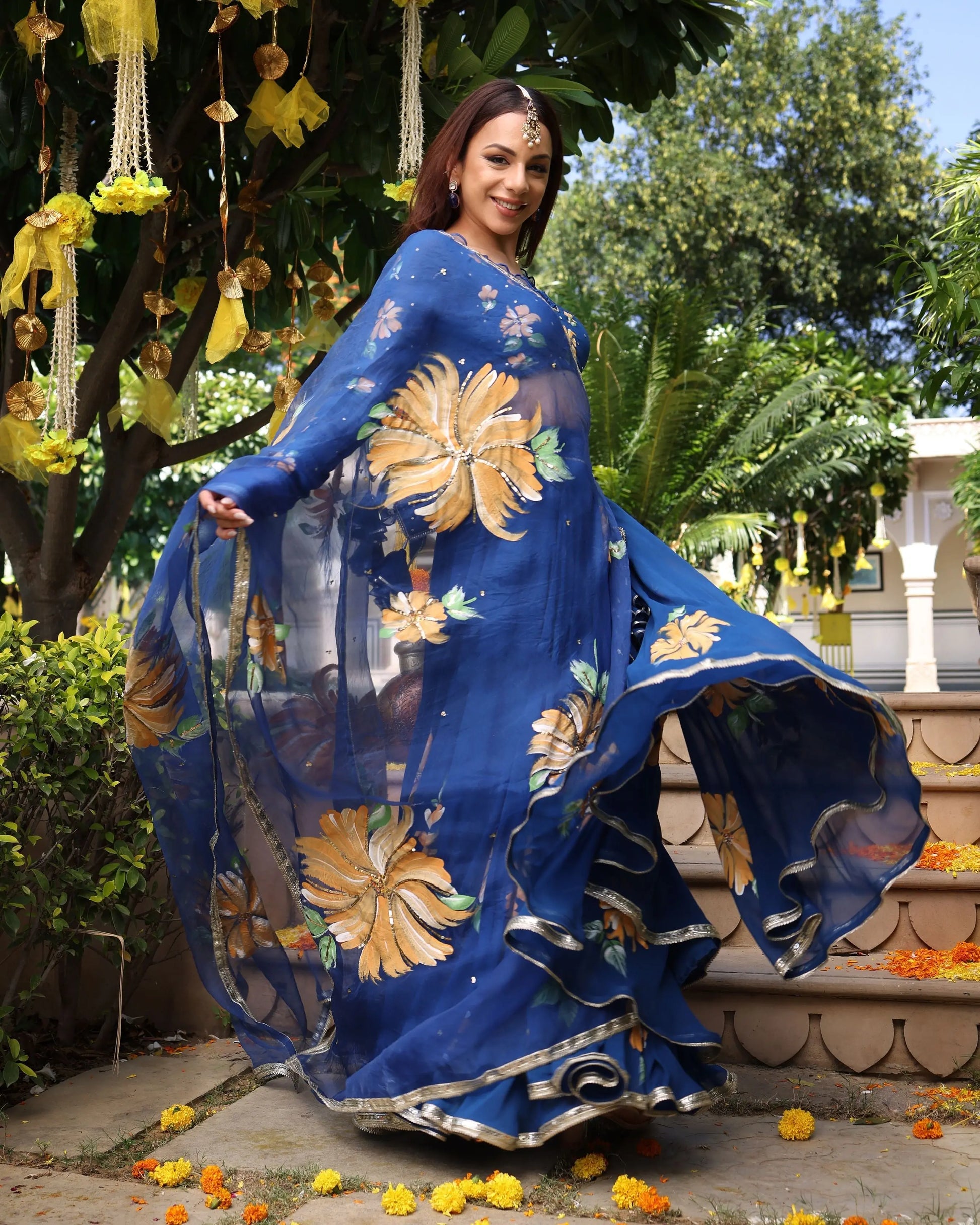 Madison Blue Handpainted Georgette Lehenga Set My Store