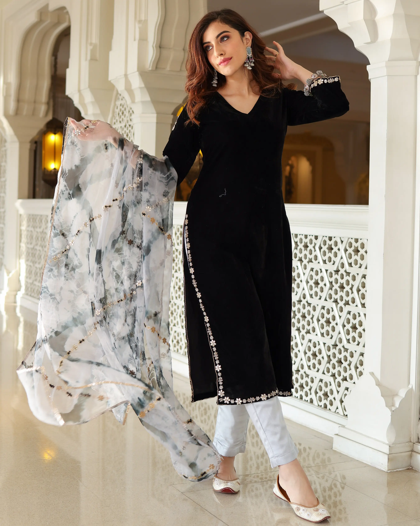 Bold Black Velvet Handcrafted Suit Set My Store