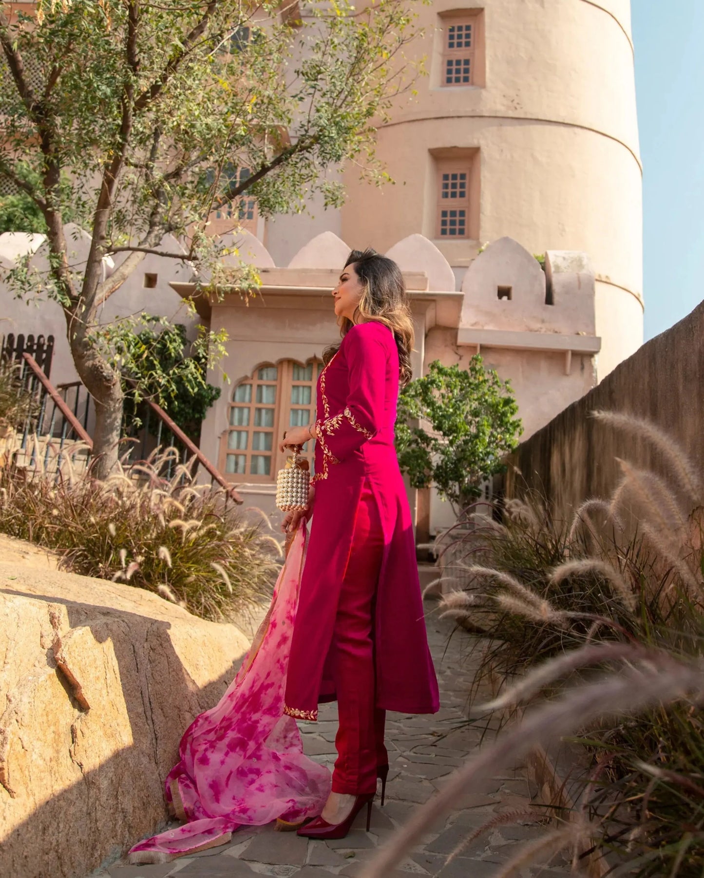 Pink Paradise Velvet Handcrafted Suit Set My Store