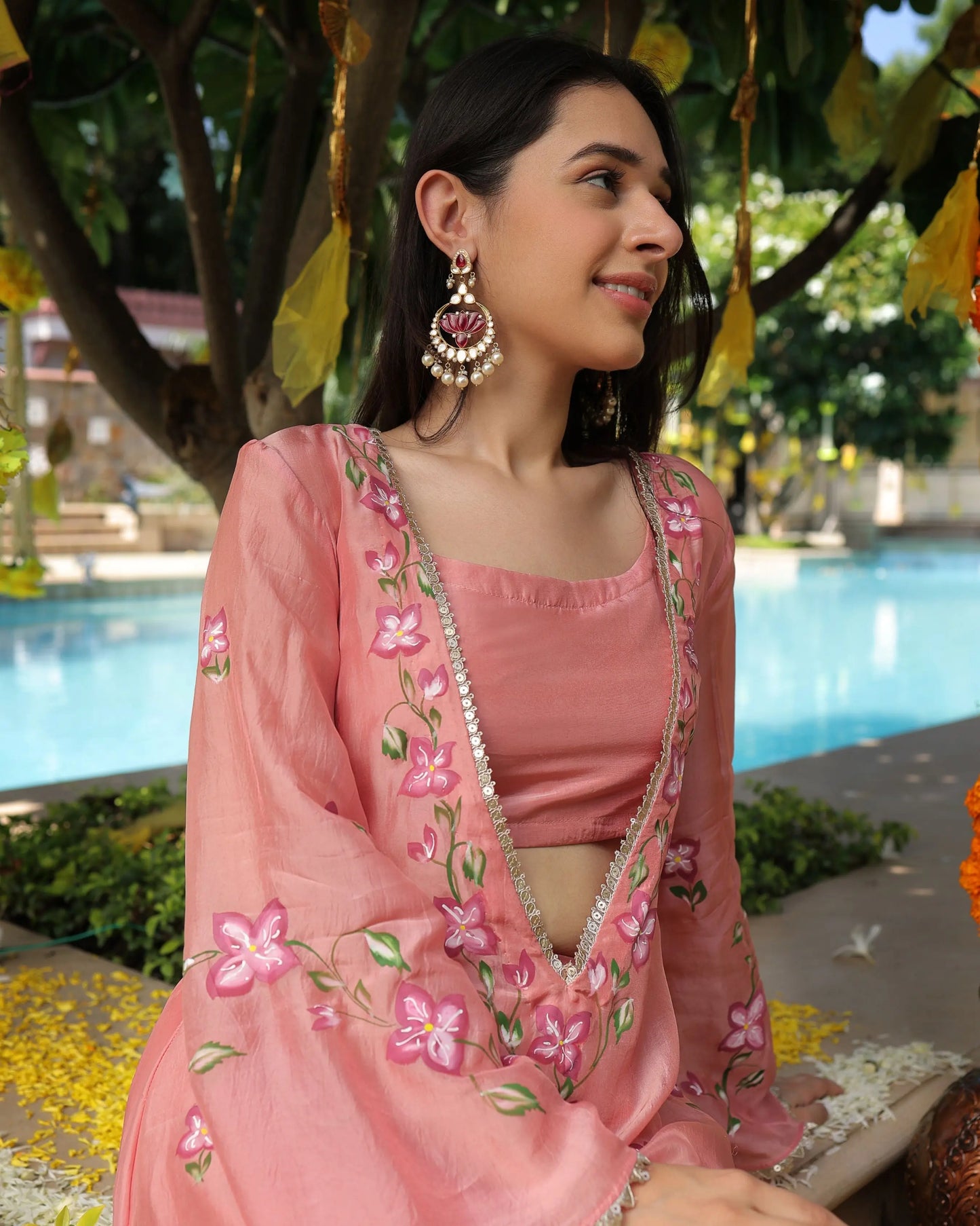 Peach Mystery Handpainted Silk Coord Set My Store