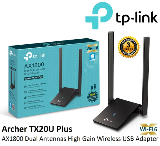 TP-Link AX1800 Archer TX20U Plus Dual Antennas High Gain Wireless USB Adapter - Black