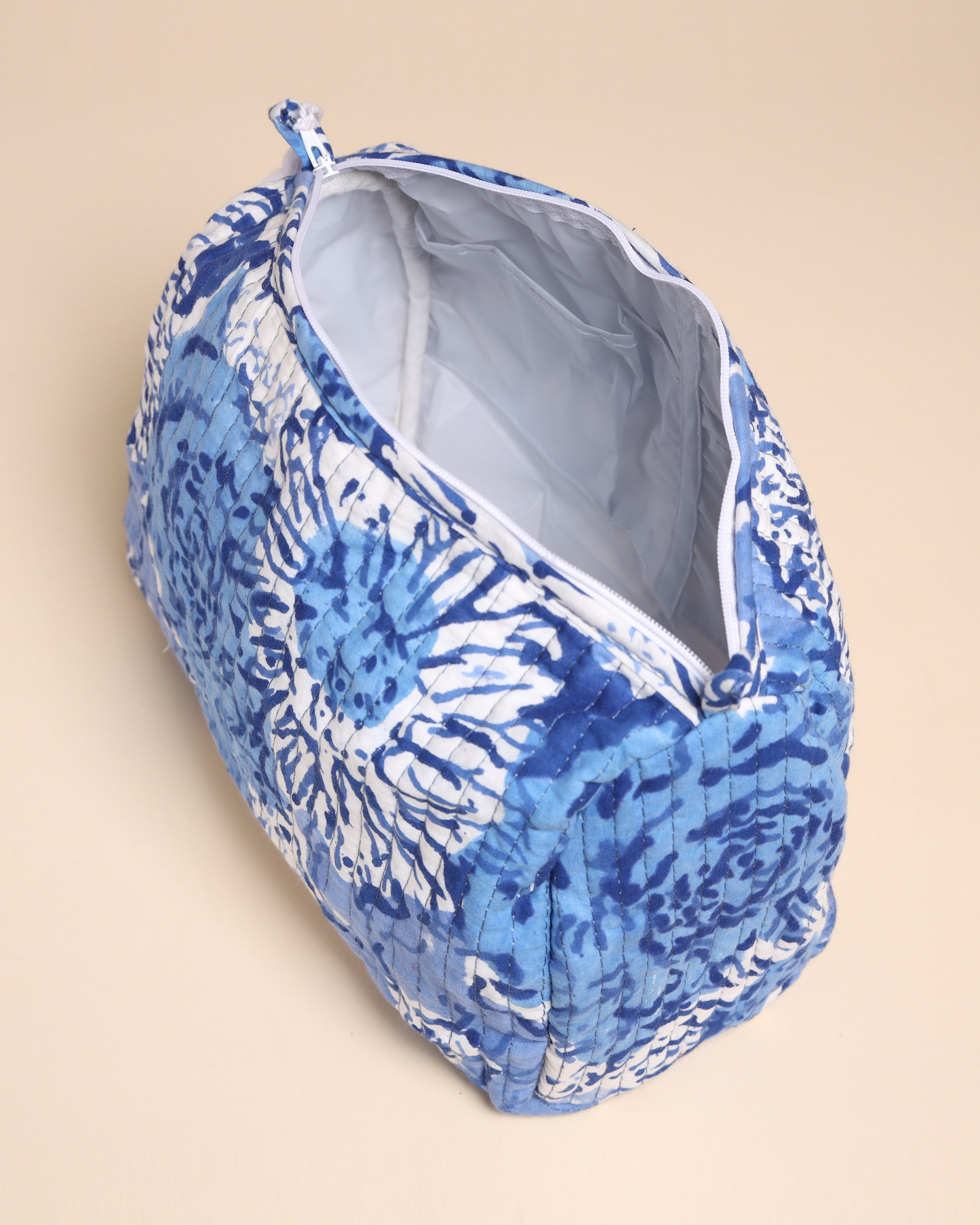 Jazz Blue Cotton Block Printed Pouch Bag Quick Cart