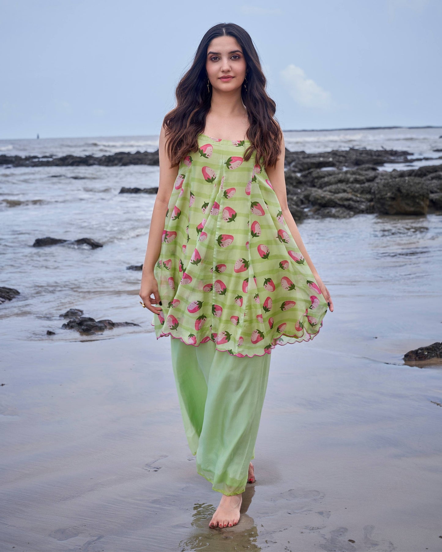 Sundae Light Green Printed Silk Coord Set Quick Cart