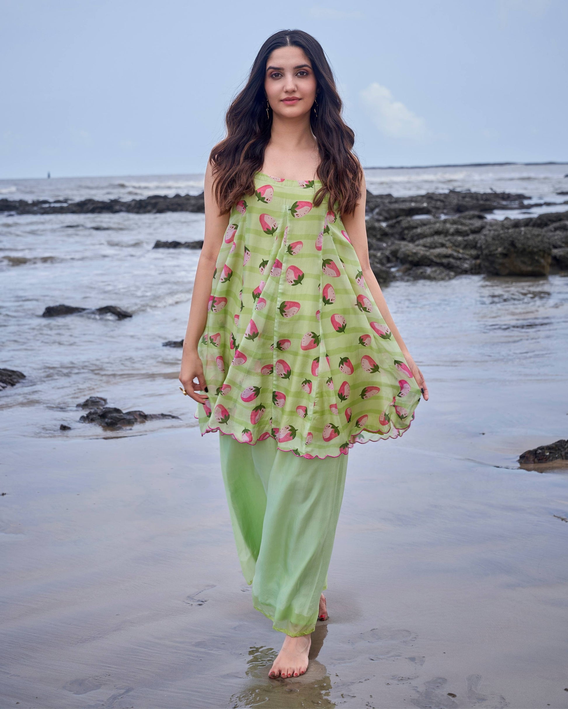 Sundae Light Green Printed Silk Coord Set Quick Cart