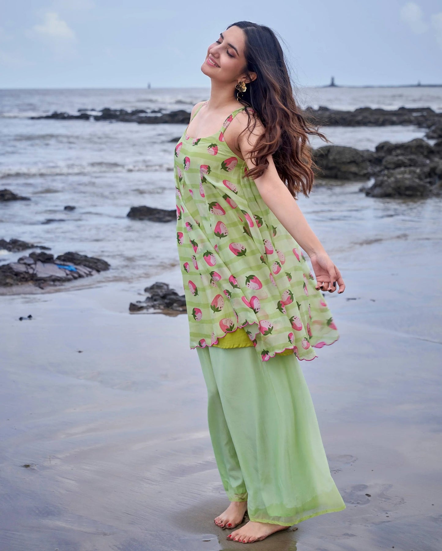 Sundae Light Green Printed Silk Coord Set My Store