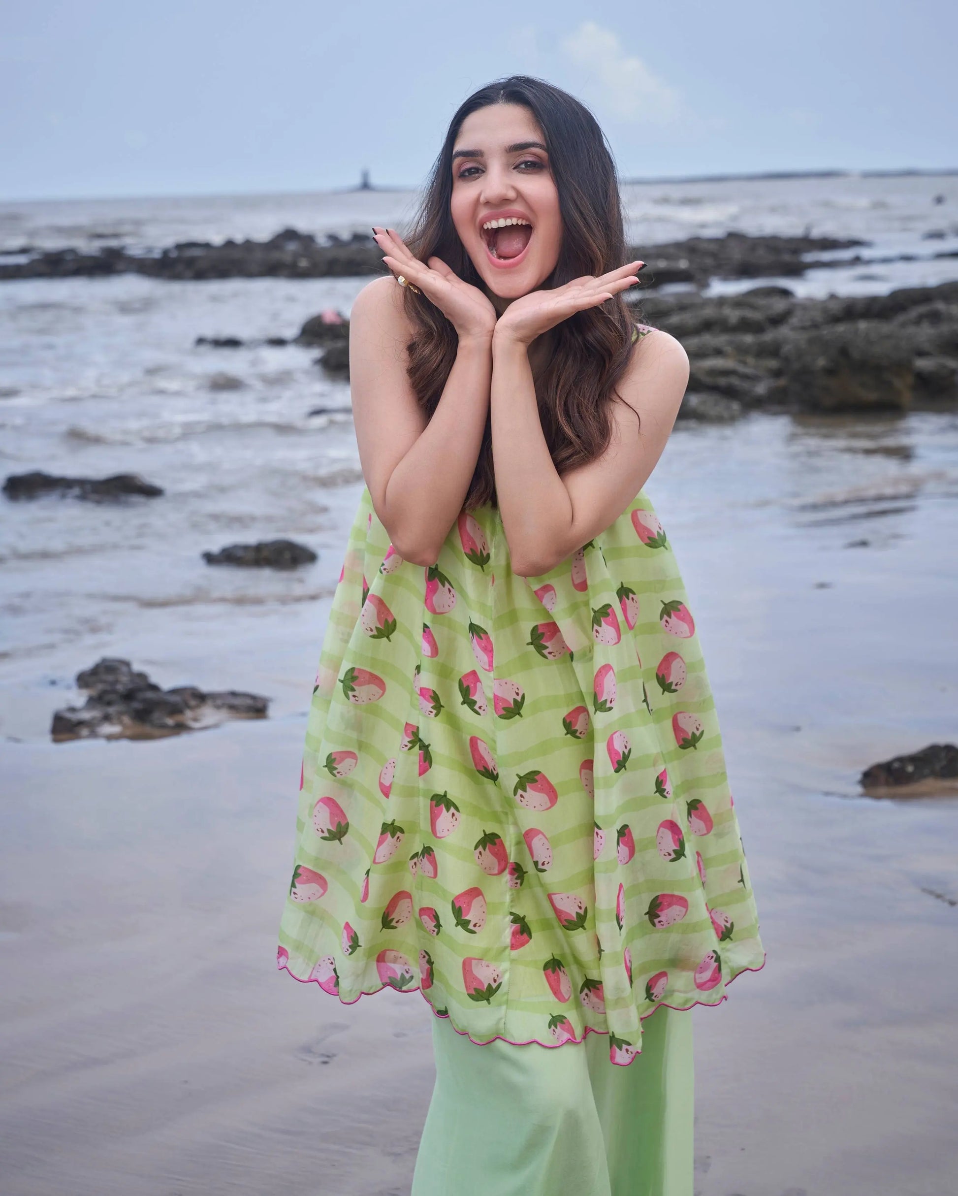 Sundae Light Green Printed Silk Coord Set My Store