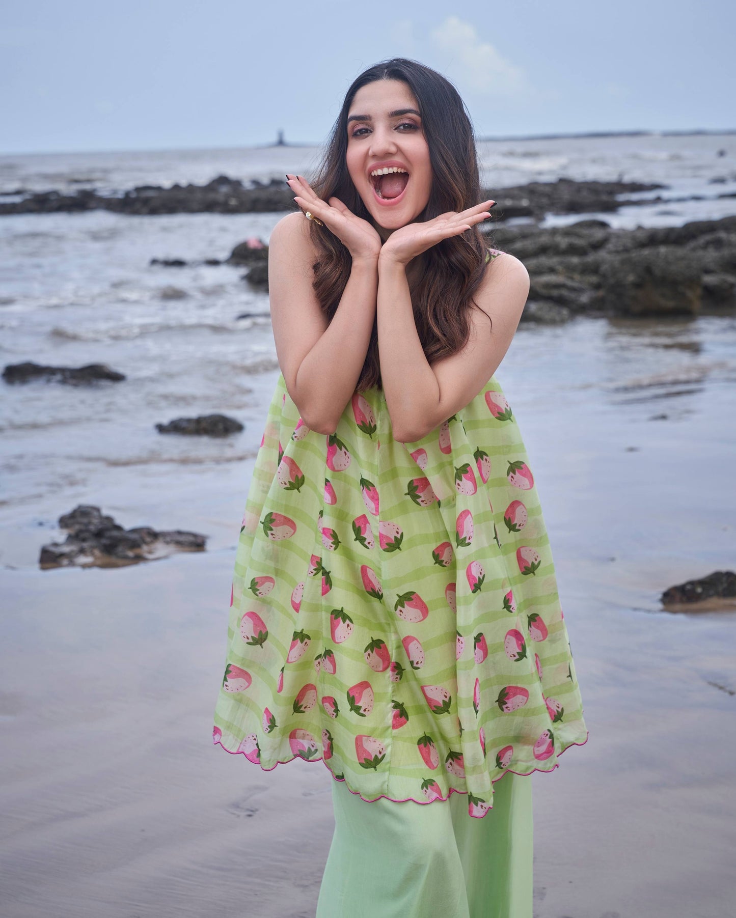 Sundae Light Green Printed Silk Coord Set Quick Cart