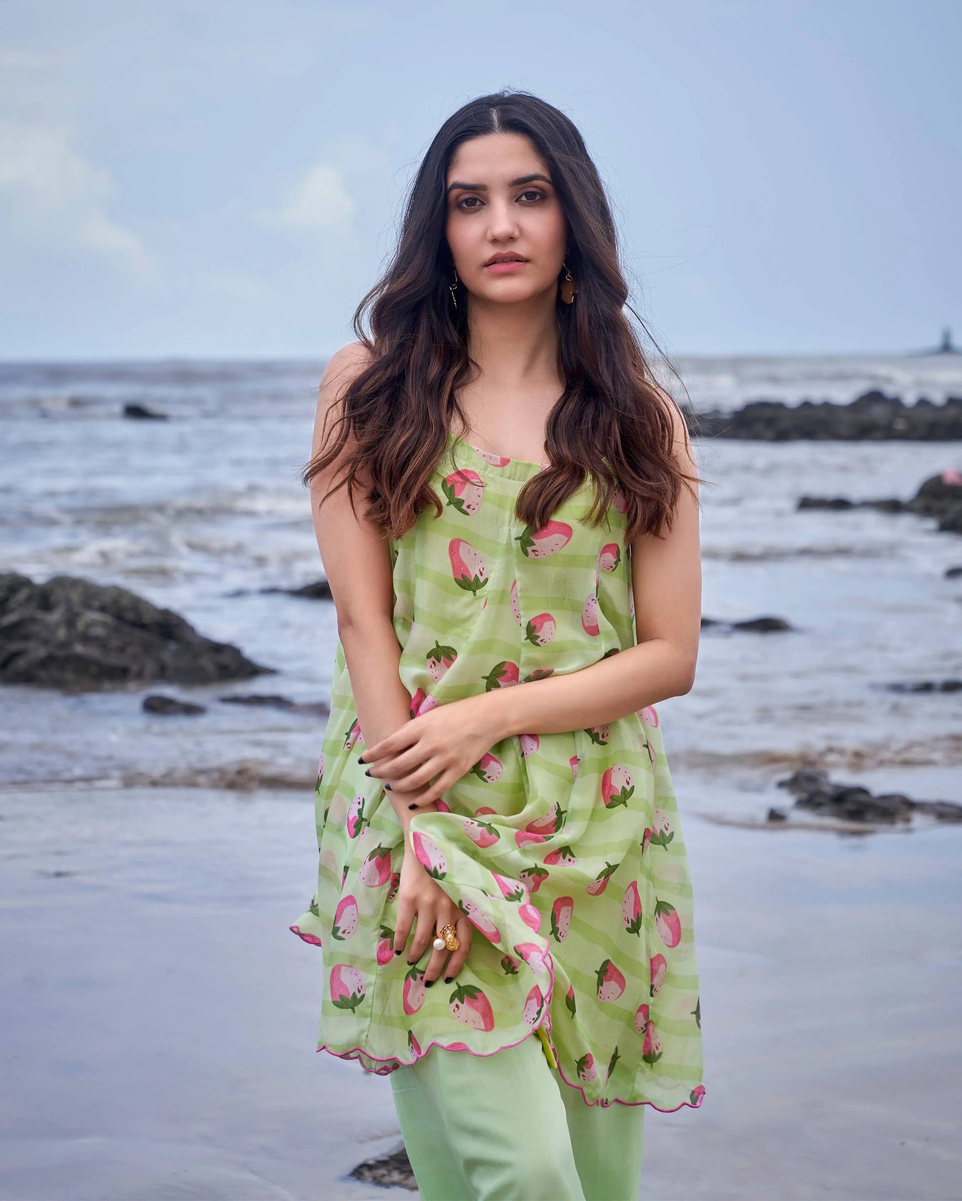 Sundae Light Green Printed Silk Coord Set My Store