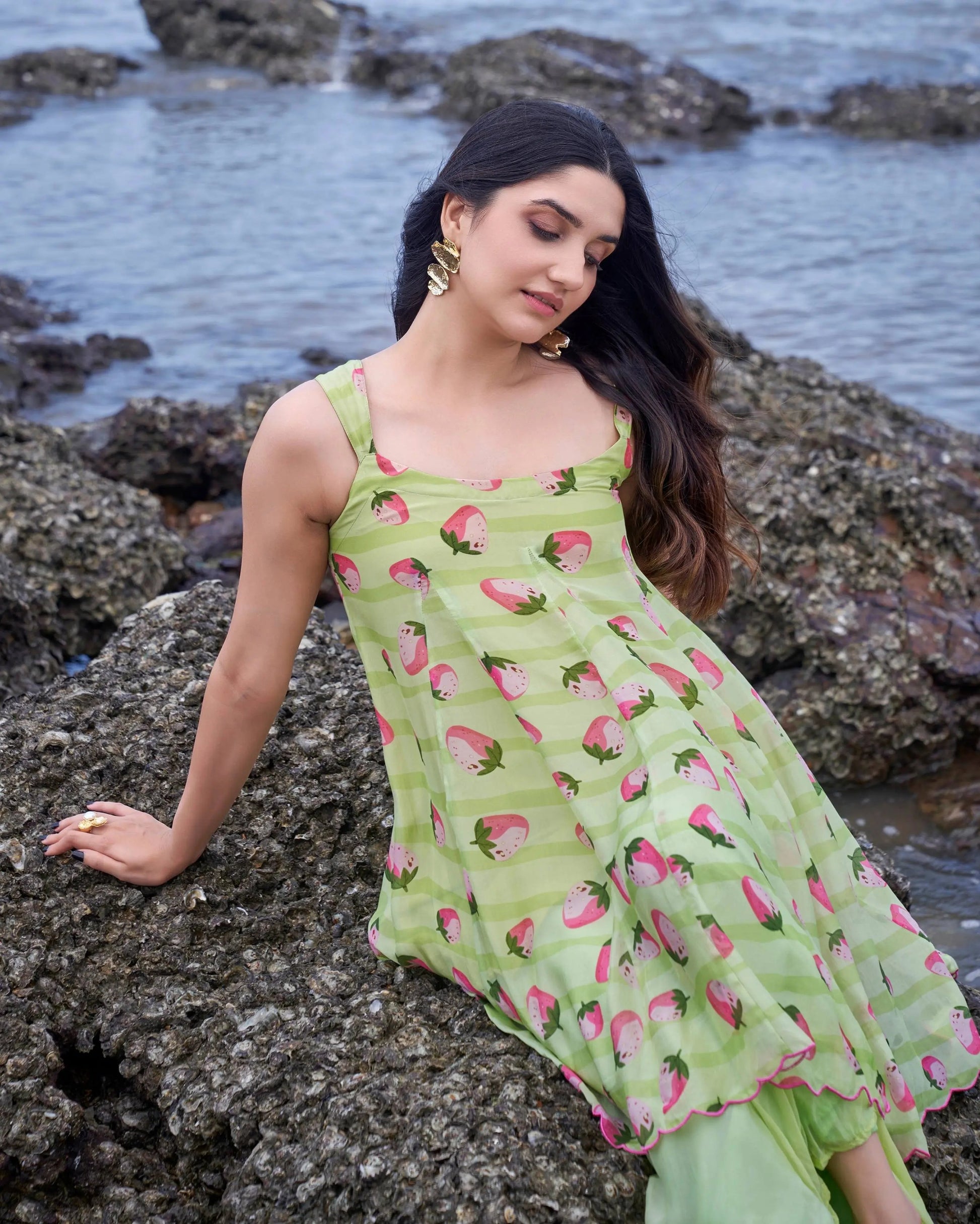 Sundae Light Green Printed Silk Coord Set My Store