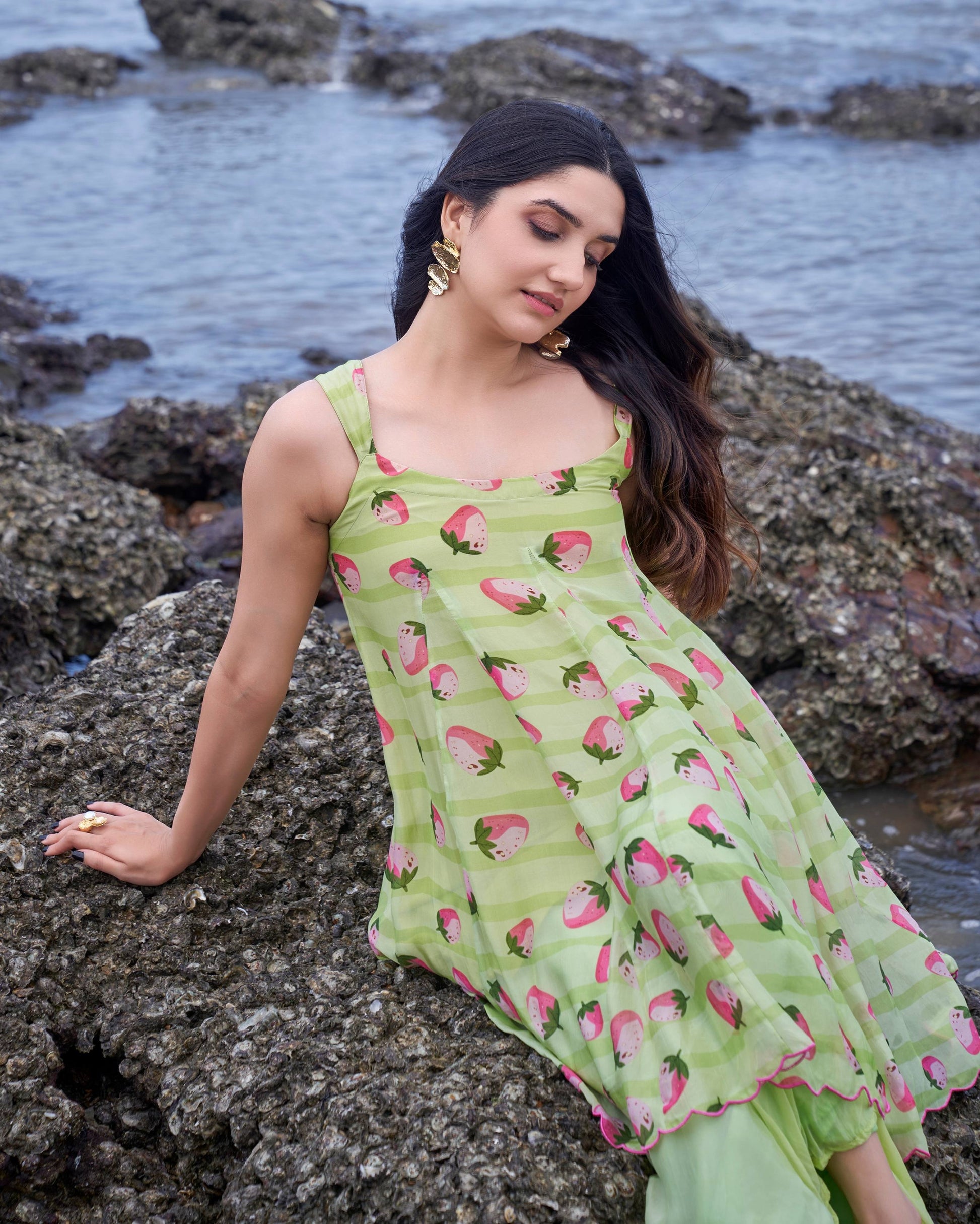 Sundae Light Green Printed Silk Coord Set Quick Cart