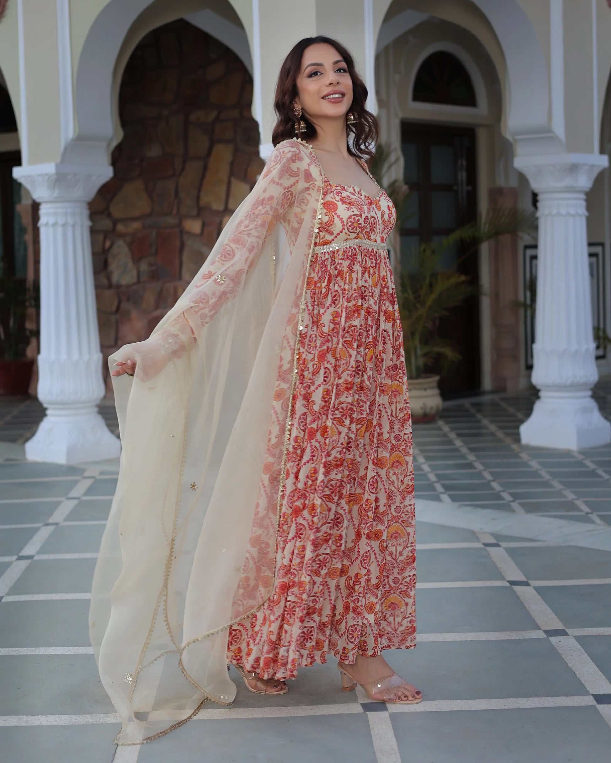 Marigold Cream Delight Printed Georgette Suit Set My Store