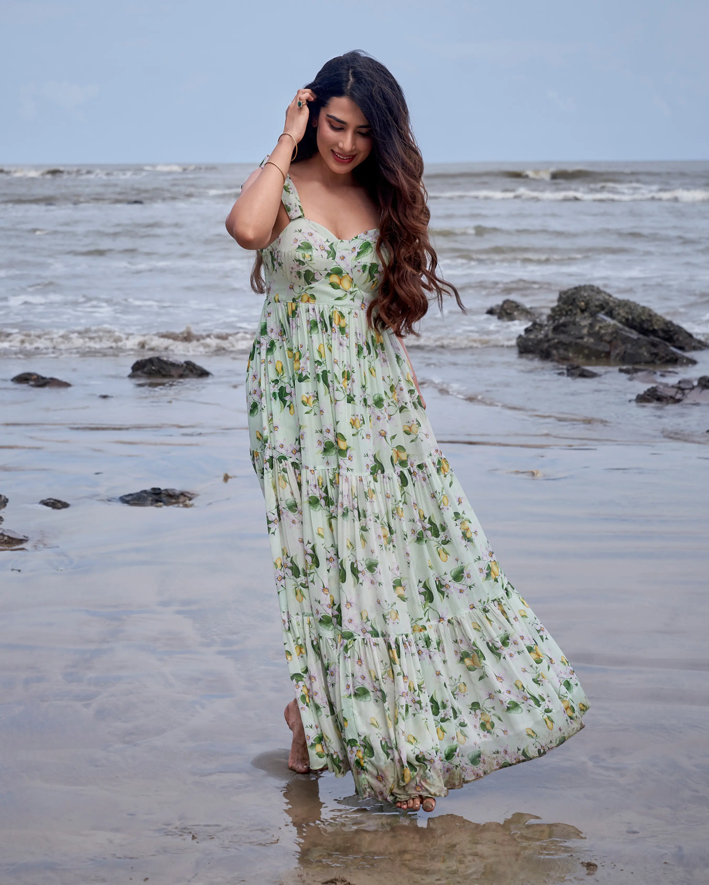 Mint Meadow Green Printed Moss Crepe Dress My Store