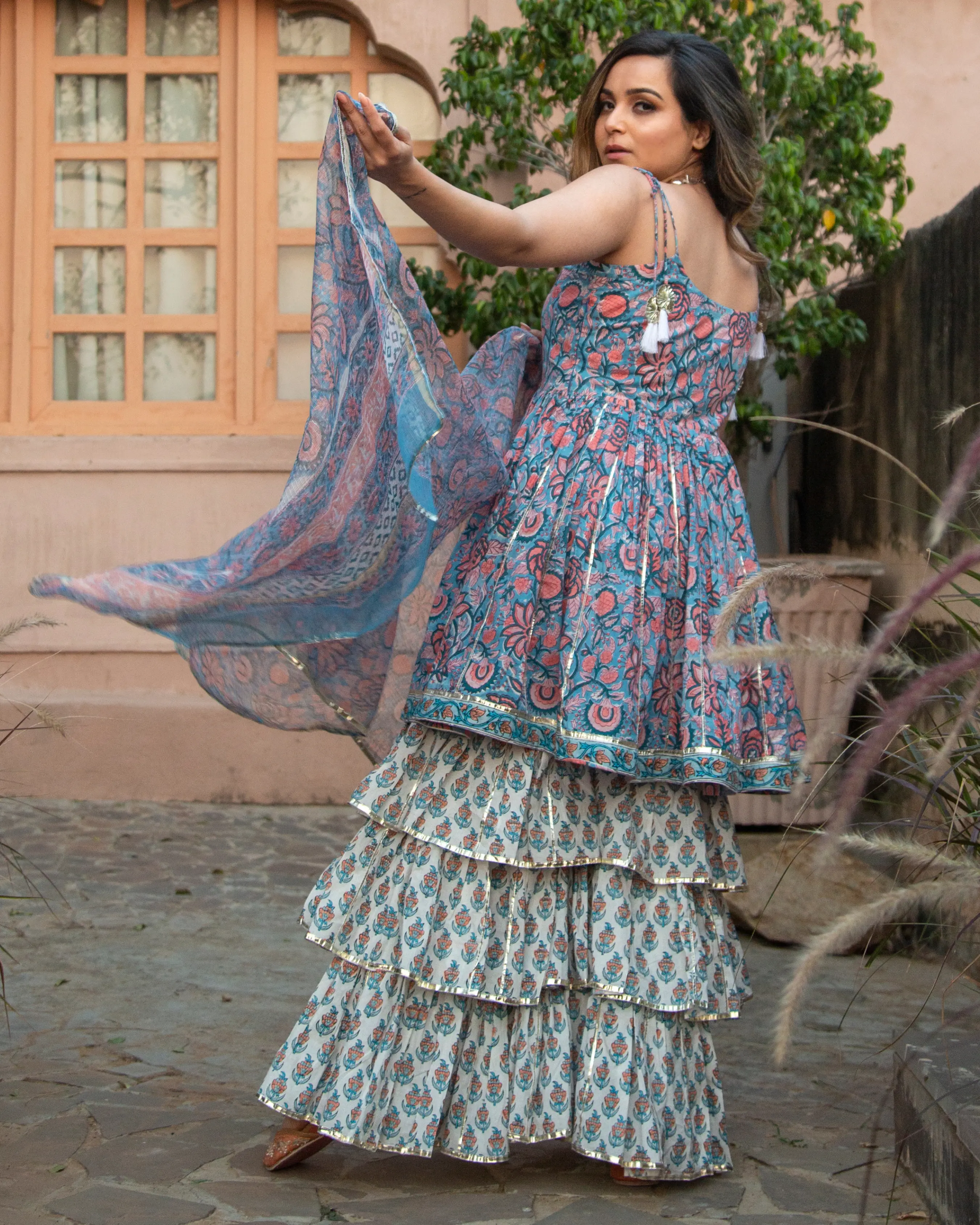 BLUE HEAVEN HANDBLOCK SHARARA SET My Store