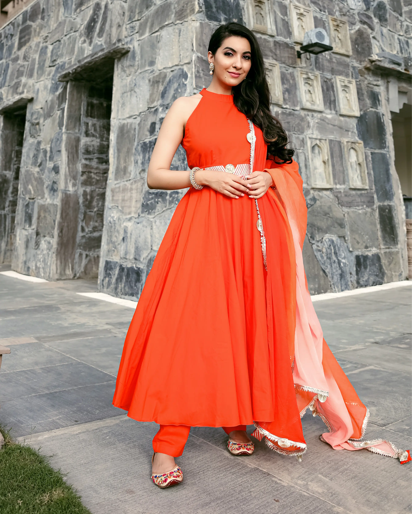 Orange Muse Leheriya Gota Suit Set My Store