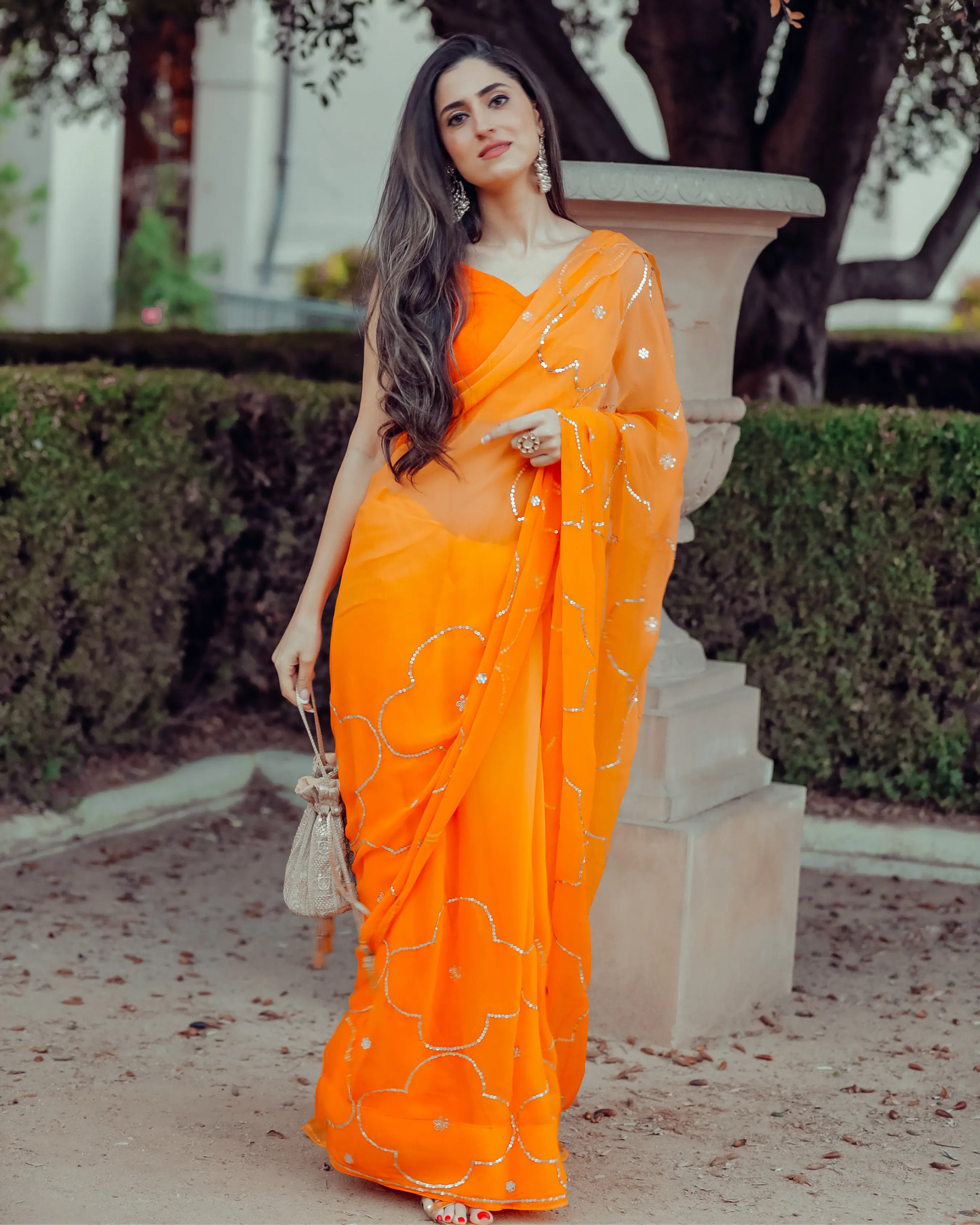 Autum Glory Sequin Jaal Pure Chiffon Saree My Store