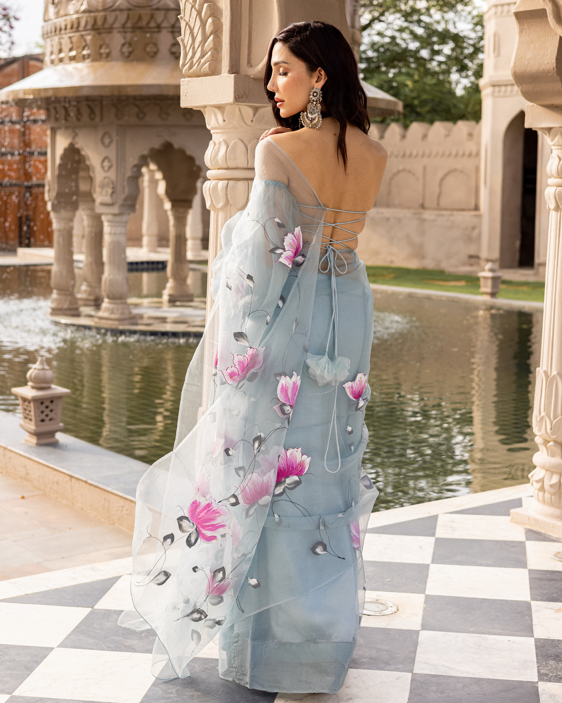 Bhairavi Handpainted Organza Saree My Store