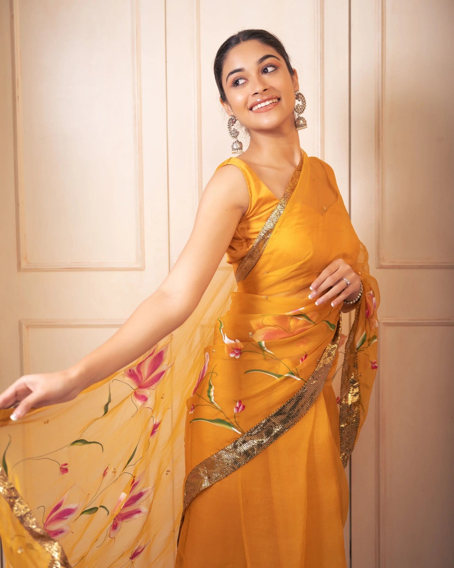 Surya Handpainted Gota Pure Organza Saree My Store