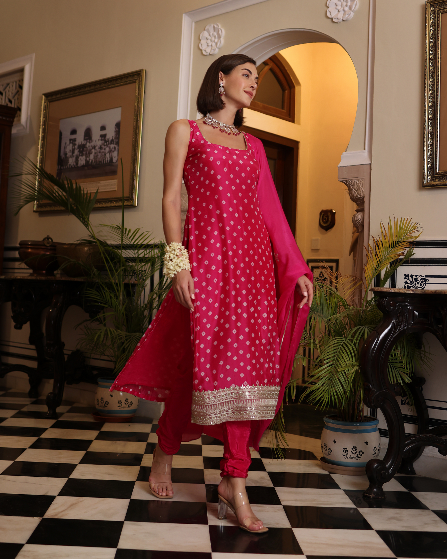 Nira Pink Bandhani Silk Kurta Set Quick Cart