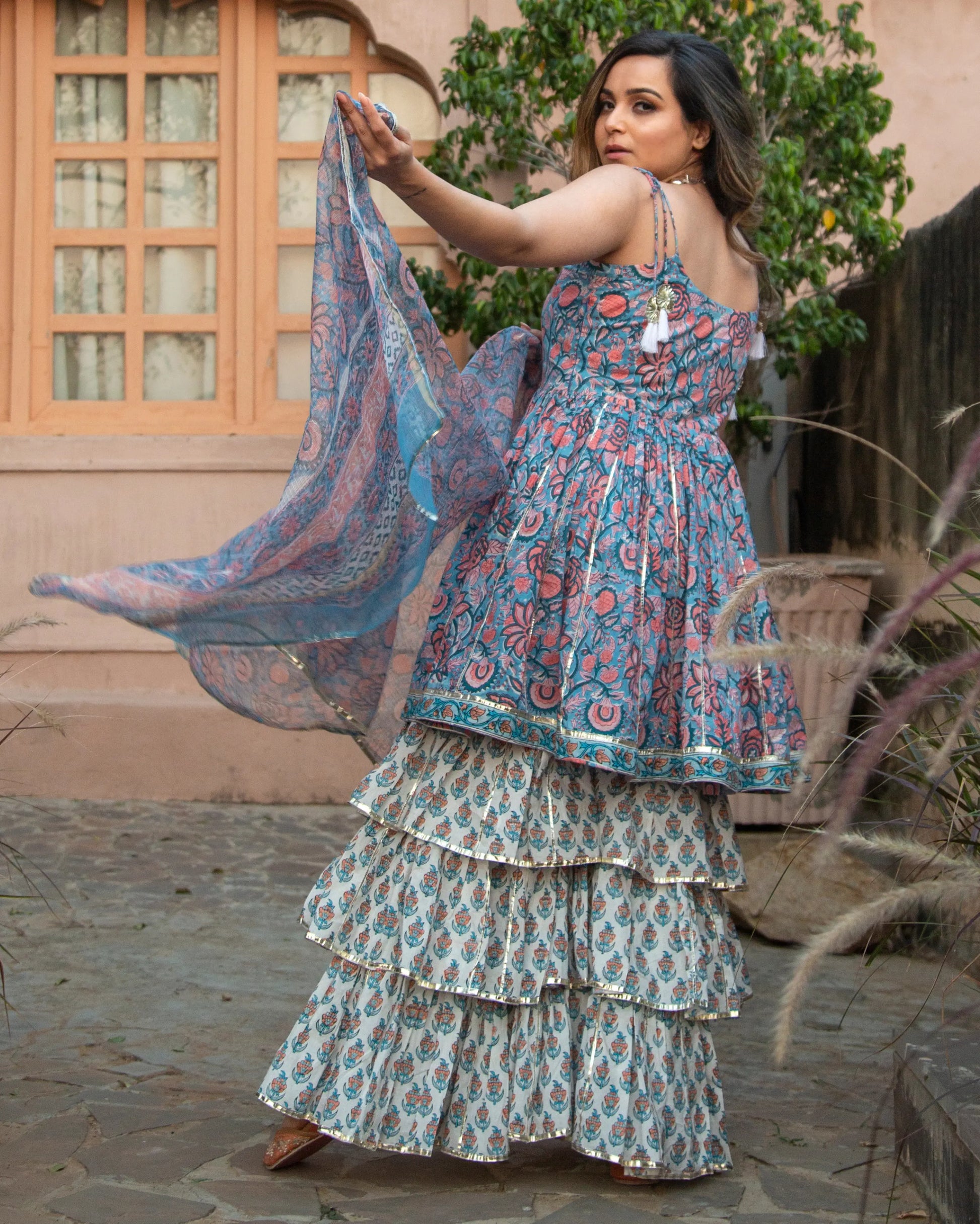 BLUE HEAVEN HANDBLOCK SHARARA SET My Store