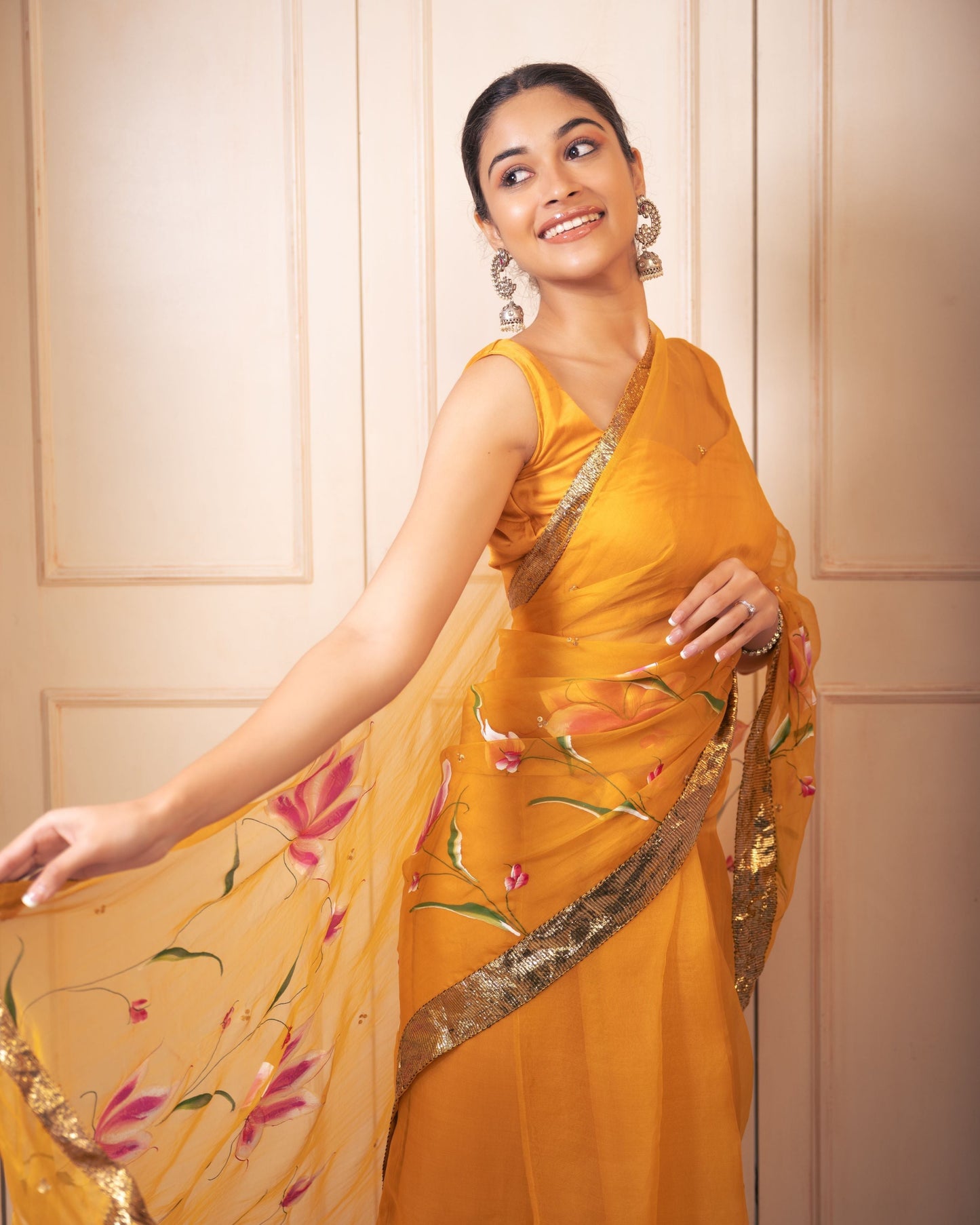 Surya Handpainted Gota Pure Organza Saree My Store