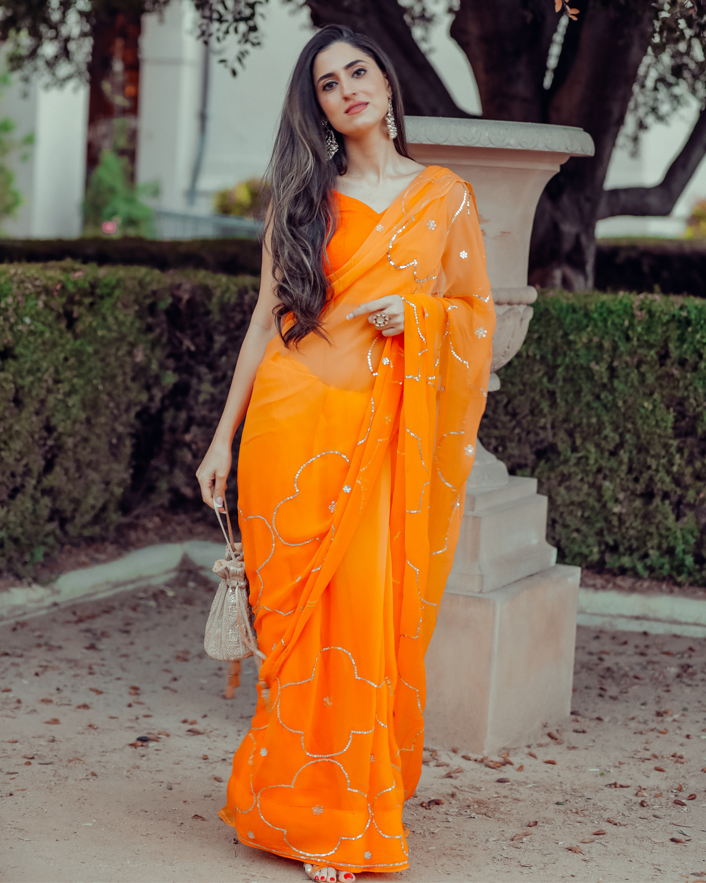 Autum Glory Sequin Jaal Pure Chiffon Saree Quick Cart