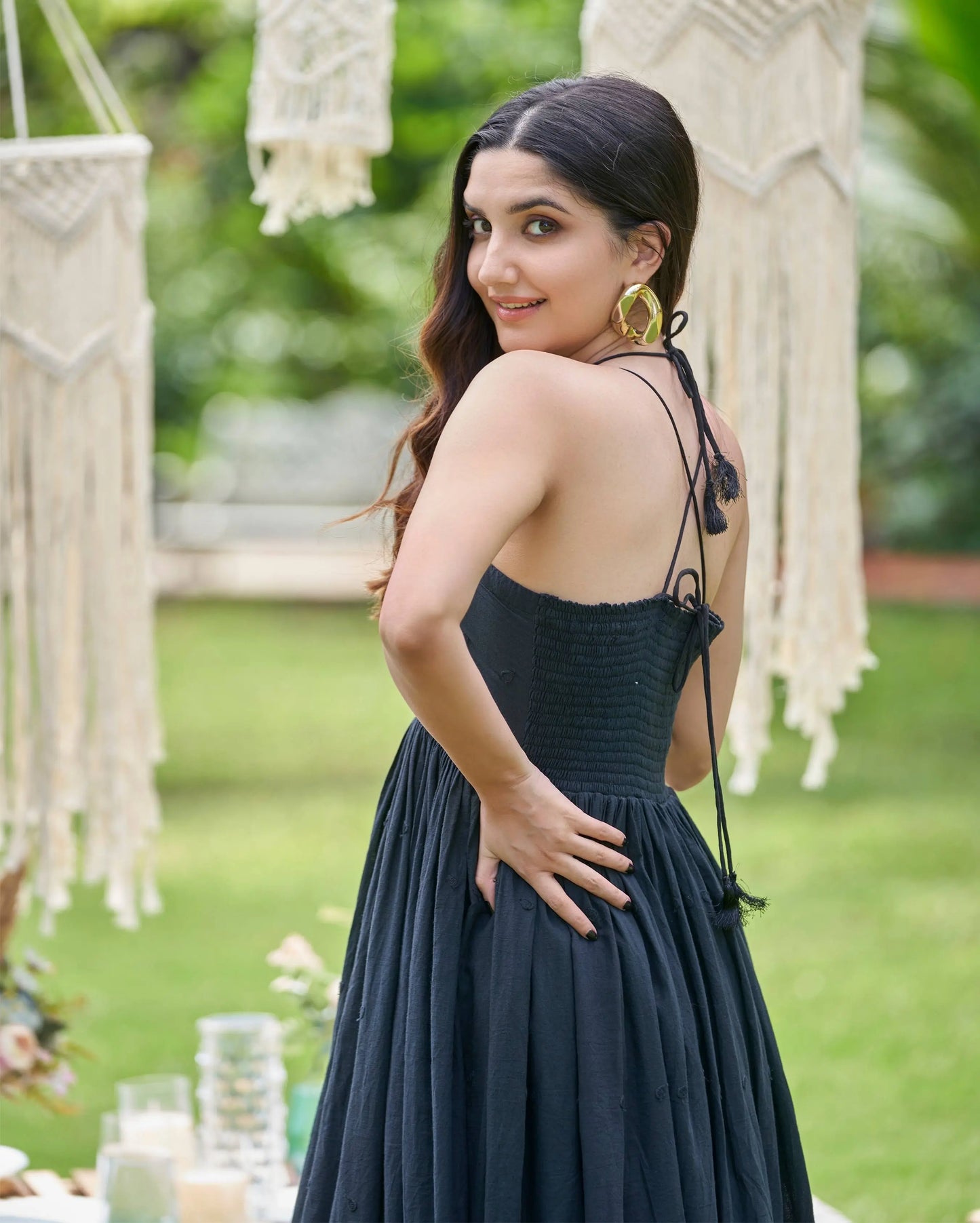 Canary Black Solid Cotton Schiffli Dress My Store