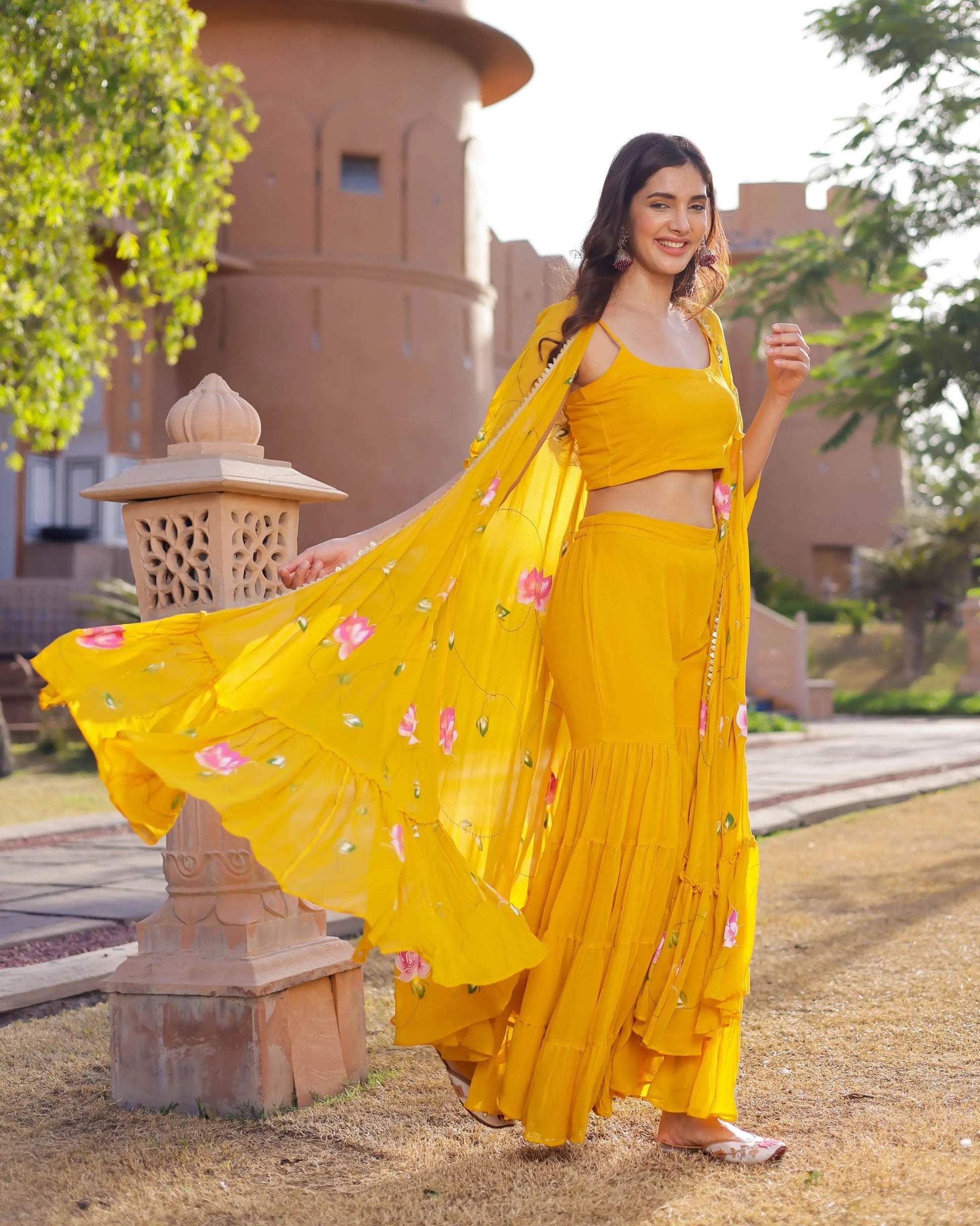 Kamlika Handpainted Georgette Cape Sharara set My Store