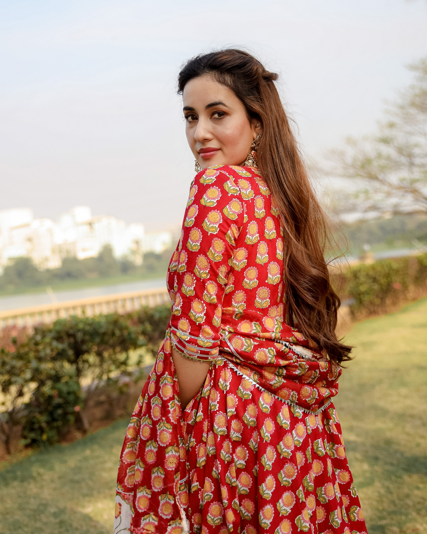 Red Rosewood Handblock Suit Set My Store