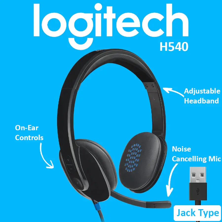 Logitech H540 USB Computer Headset with Noise-Cancelling Mic (Black)