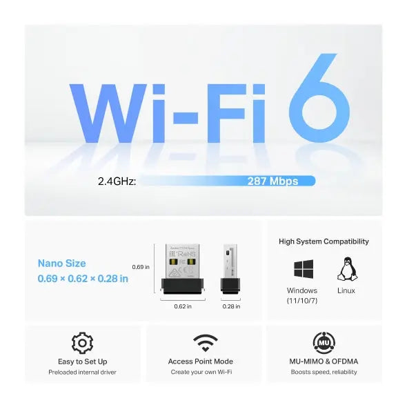 TP Link Archer TX1U Nanao AX300 Nano Wi-Fi 6 Wireless USB Adapter