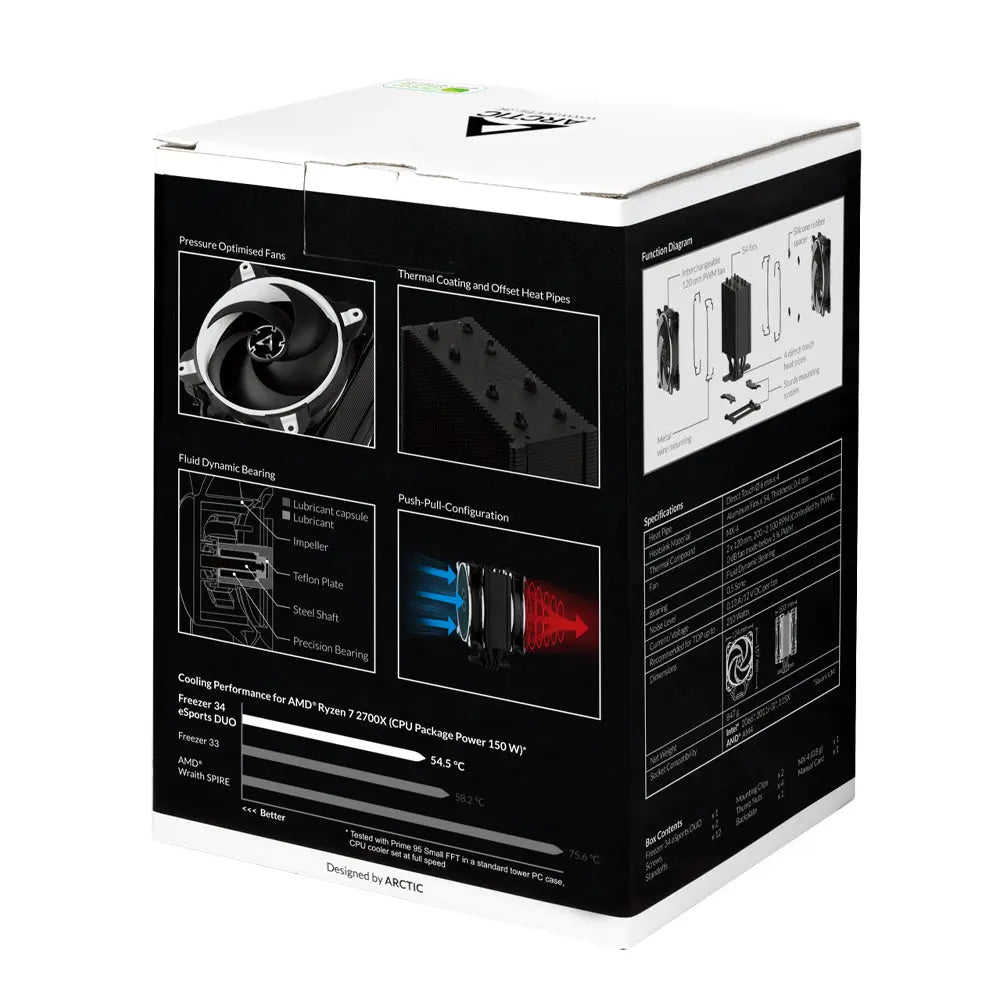 ARCTIC Freezer 34 eSports DUO Tower CPU Air Cooler with 120mm BioniX-P Fan - White