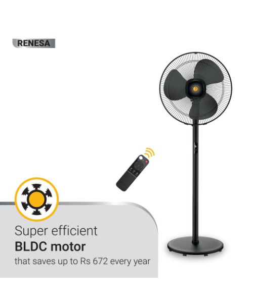 Atomberg Renesa Pedestal fan Swing 400mm  BLDC motor Energy Saving with Remote Control Black