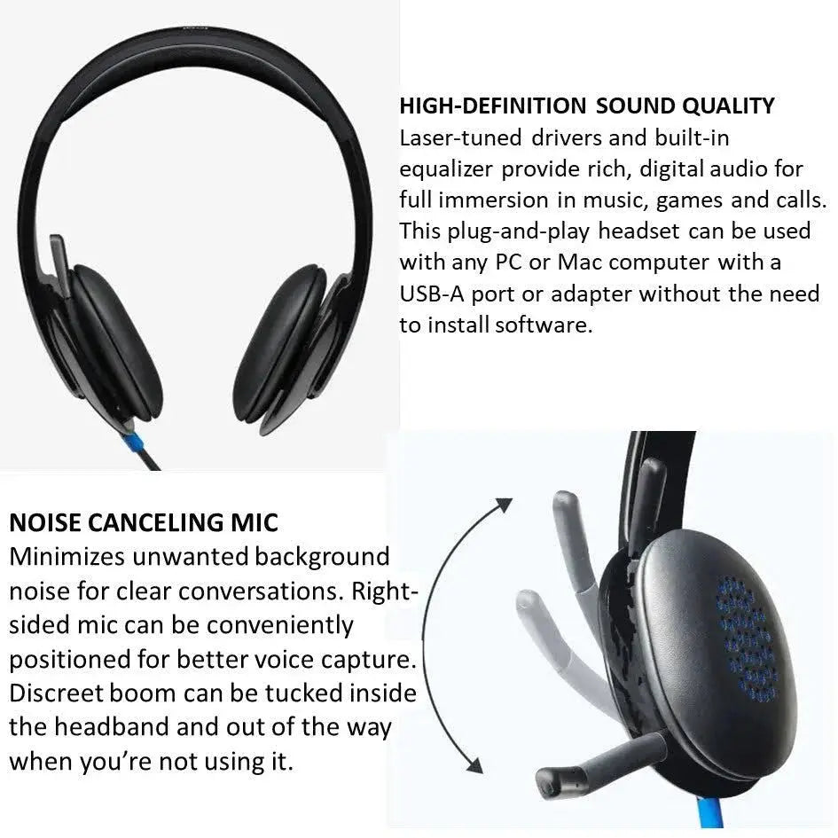 Logitech H540 USB Computer Headset with Noise-Cancelling Mic (Black)