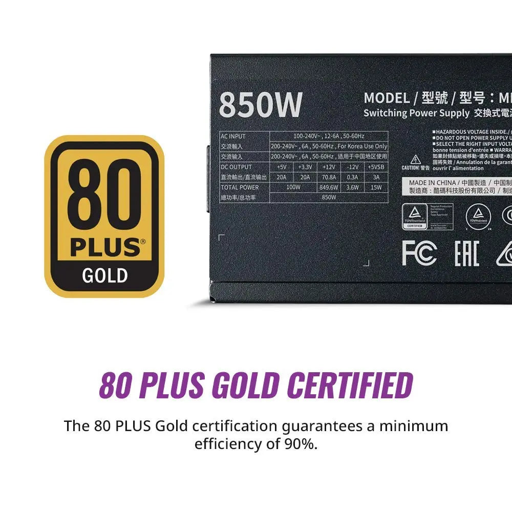 Cooler Master MWE 850 Gold V2 80 Plus Gold Certified Fully Modular ATX Power Supply Unit - Black