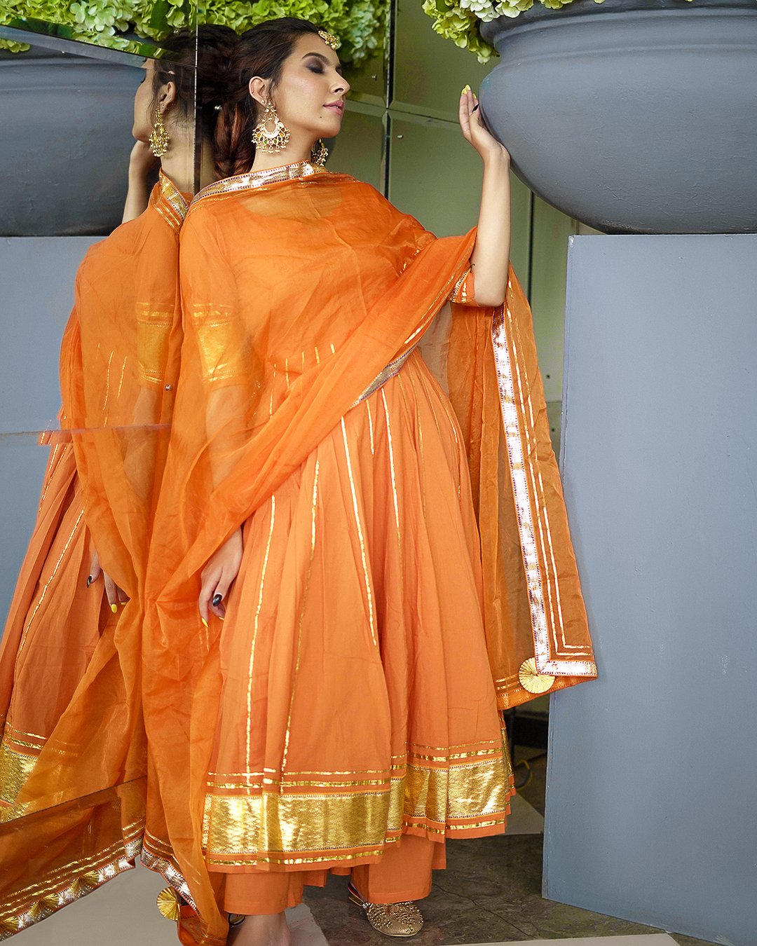 Golden Orange Gotapatti Anarkali Set My Store