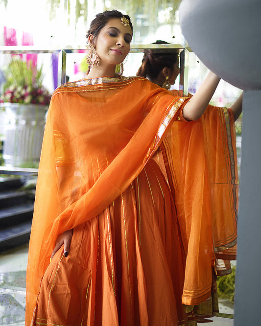 Golden Orange Gotapatti Anarkali Set My Store