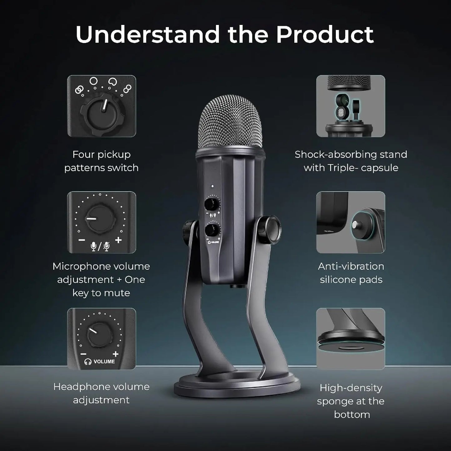 Digitek DM-601 Metal Desktop USB Microphone with Shock Mount & Adjustable Stand