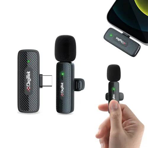Digitek DWM-006 PRO Wireless Microphone & Receiver with Type-C Connector, 2.4GHz Frequency, 4Hr Battery, 20m Range, For Android Phone