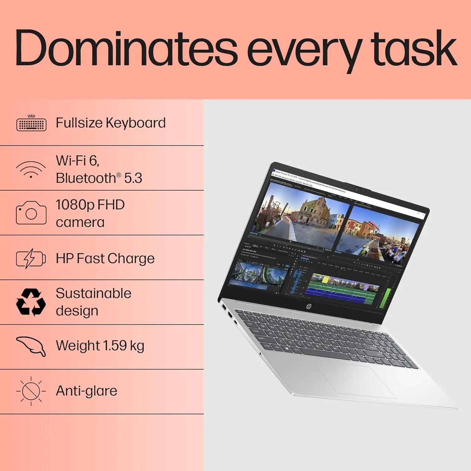 HP Laptop 15-fd0466TU 13th Gen Intel Core i5 Processor/8GB Ram/512GB SSD/Win11/Intel Iris Xe graphics/Microsoft365 Office2024/15.6 Inch Screen /Backlit Silver