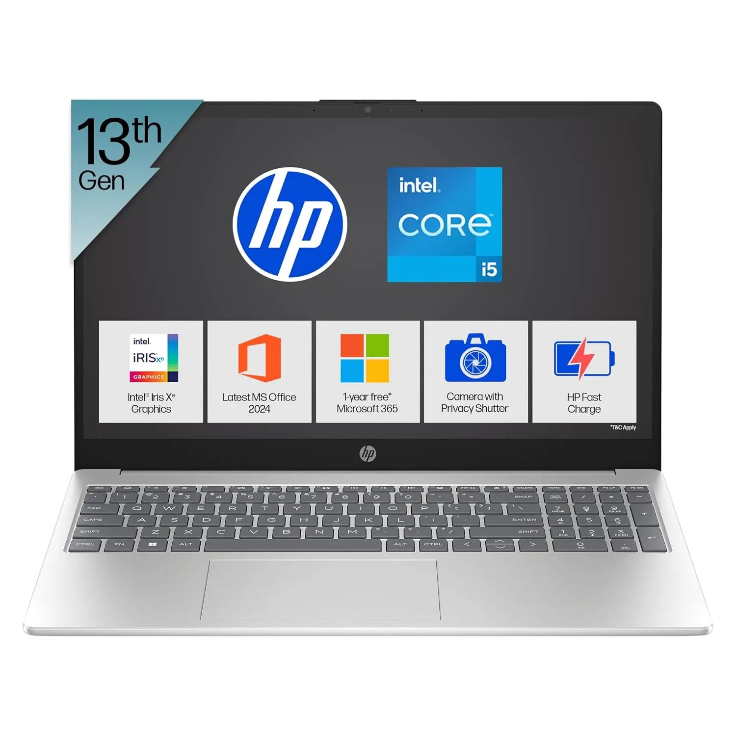 HP Laptop 15-fd0466TU 13th Gen Intel Core i5 Processor/8GB Ram/512GB SSD/Win11/Intel Iris Xe graphics/Microsoft365 Office2024/15.6 Inch Screen /Backlit Silver
