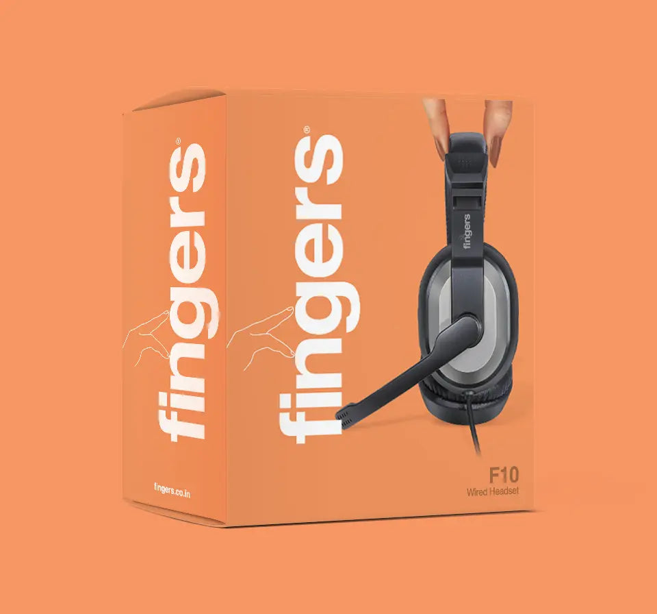 Fingers Wired Headphone F10 With Mic Dual Pin  Black