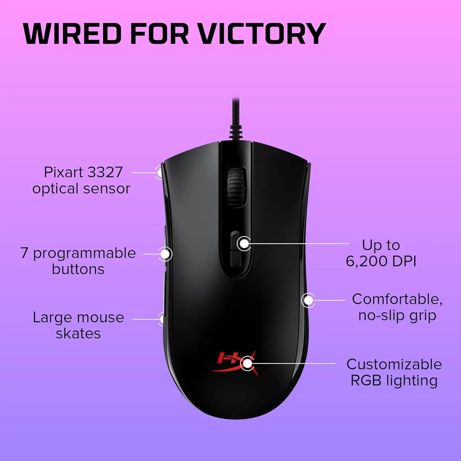 HyperX Pulsefire Core RGB Wired Gaming Mouse  RGB Light Effects 7 Programmable Buttons- Black