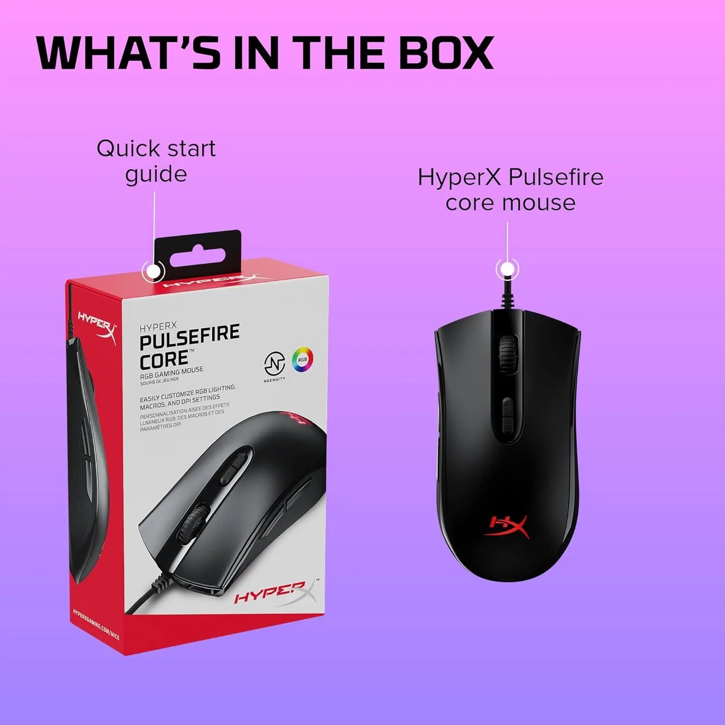 HyperX Pulsefire Core RGB Wired Gaming Mouse  RGB Light Effects 7 Programmable Buttons- Black