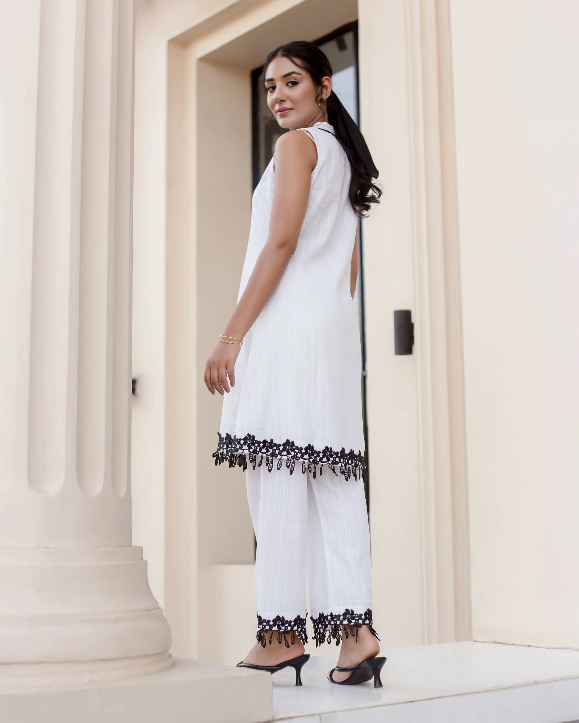 Daffodil White Solid Cotton Dobby Coord Set My Store