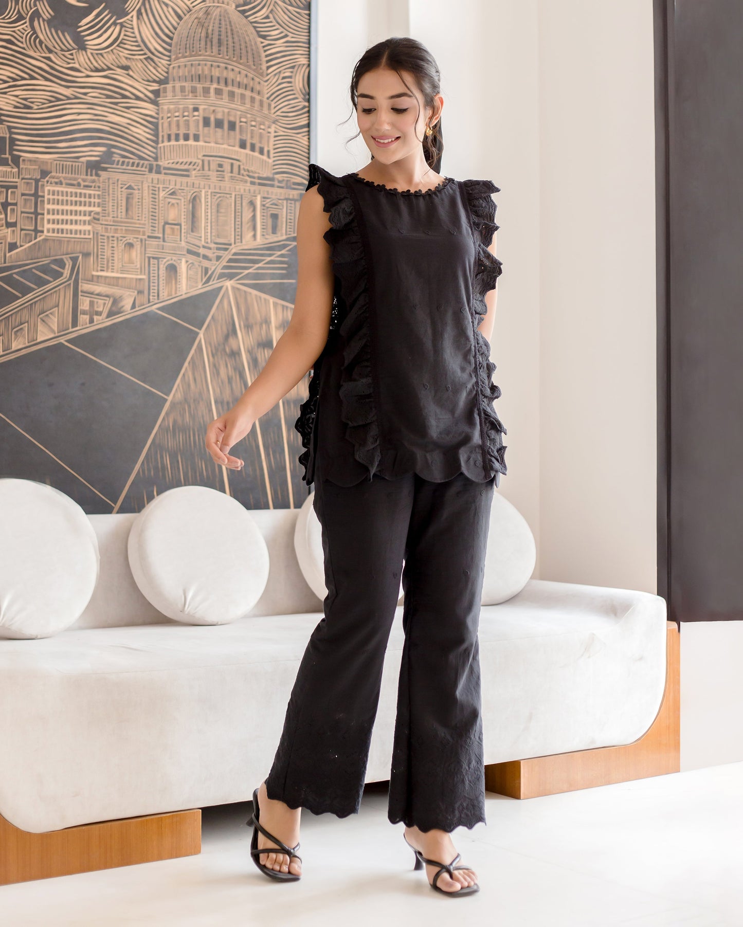 Raven Black Solid Cotton Schiffli Coord Set Quick Cart