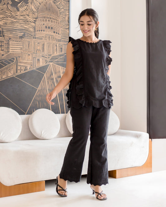 Raven Black Solid Cotton Schiffli Coord Set Quick Cart