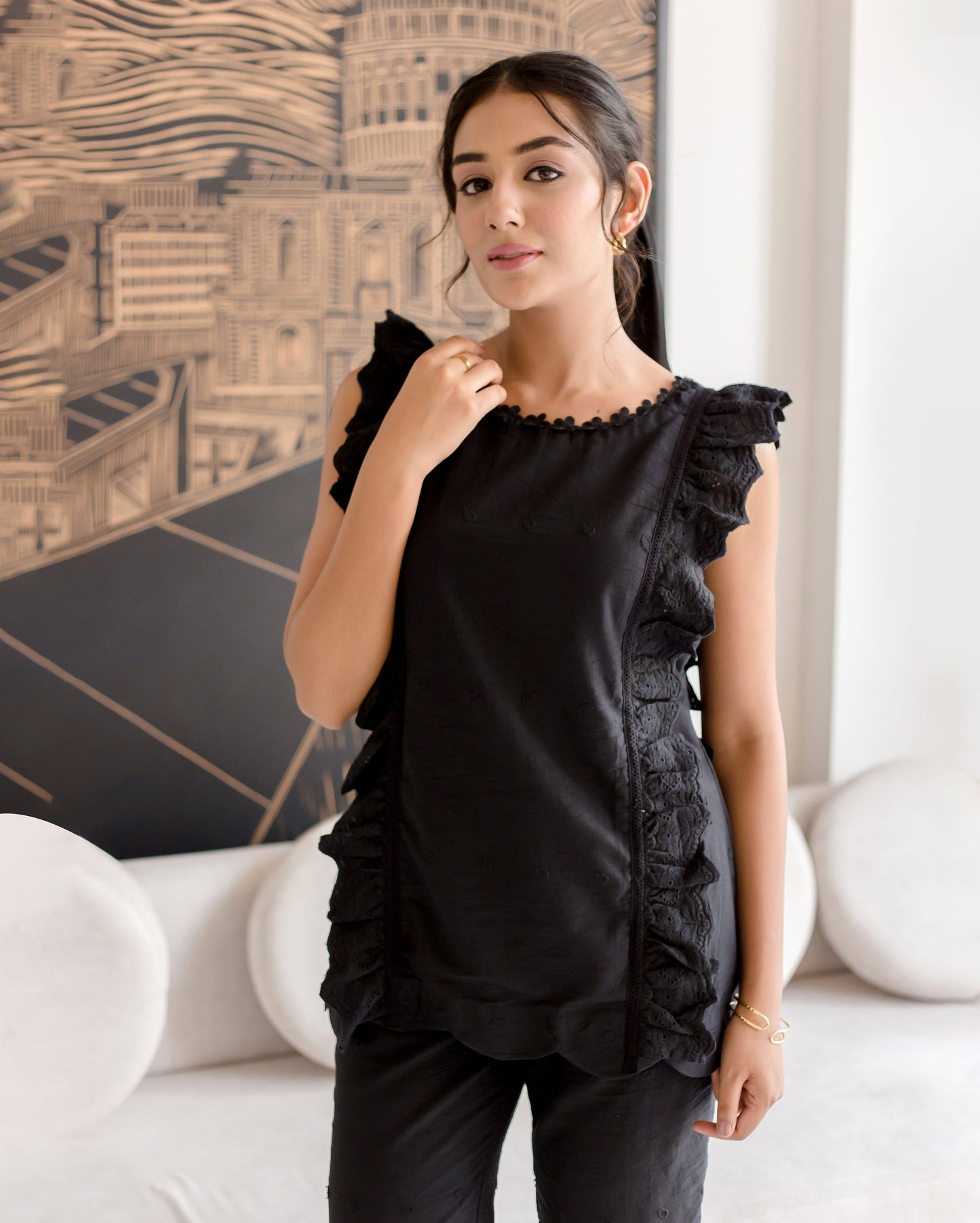 Raven Black Solid Cotton Schiffli Coord Set Quick Cart