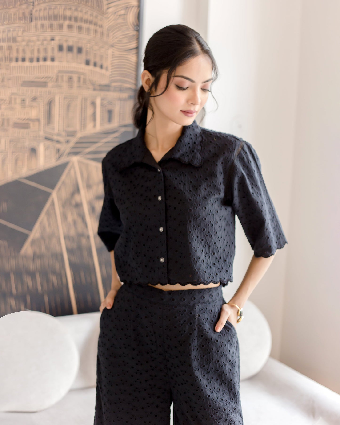 Susan Black Solid Cotton Schiffli Coord Set Quick Cart